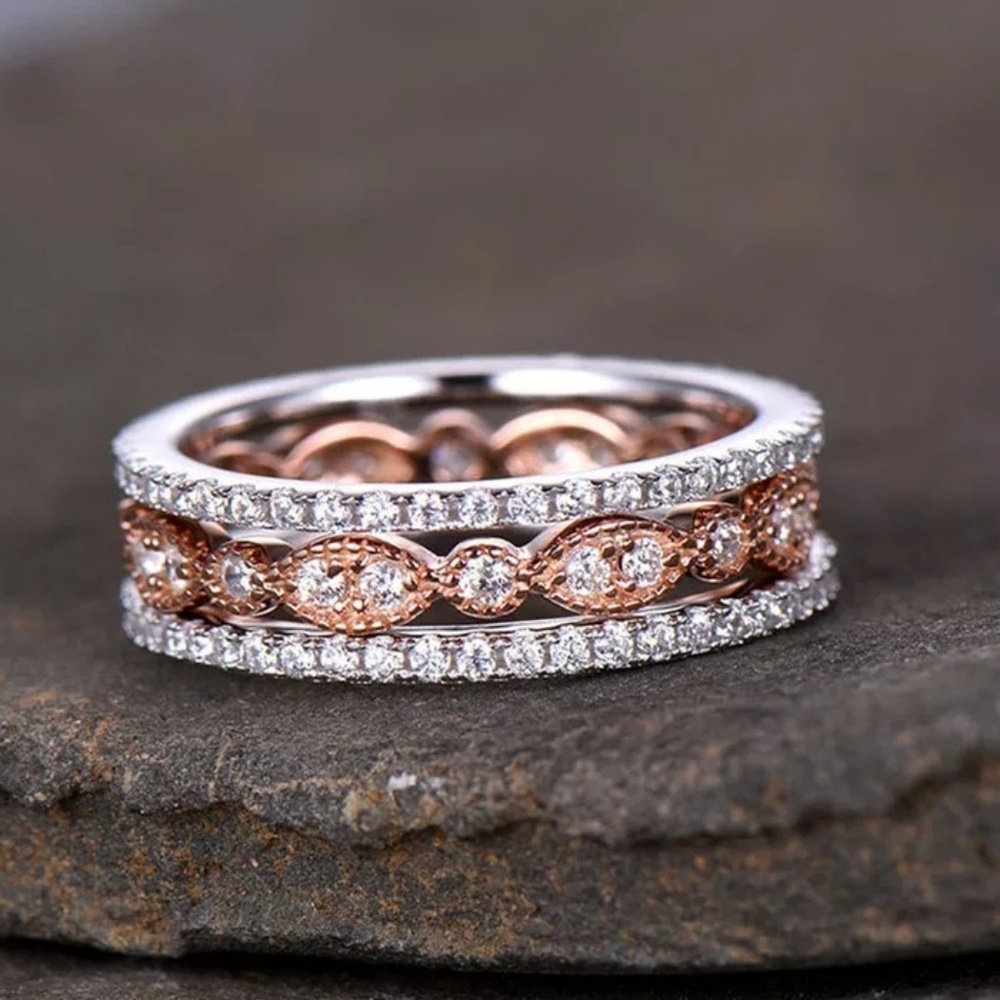 🔥LAST 1🔥SET OF 3 DAINTY SIMULATED DIAMOND RINGS - Picture 2 of 8